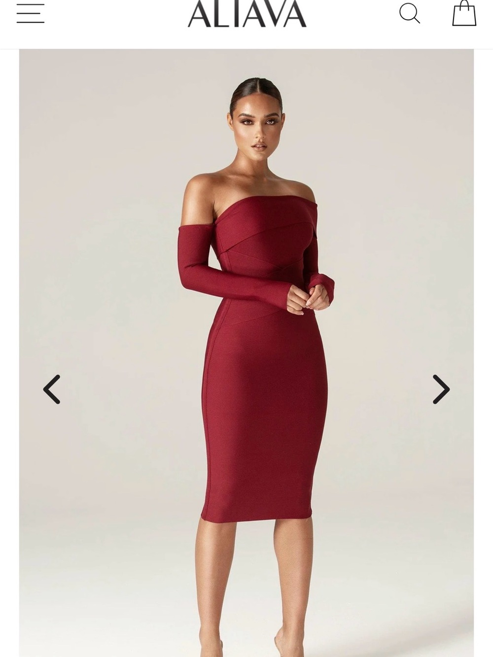 Aliava Off-Shoulder Bodycon Midi Dress in Wine Red